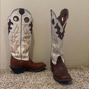 Tony Lama Cream and Brown Western Heeled Boots